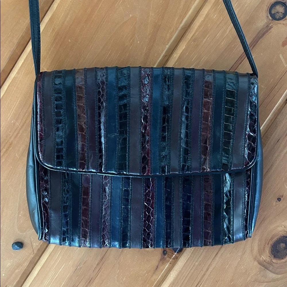 Vintage Anne Klein by Caldron brown animal print leather crossbody purse NWT